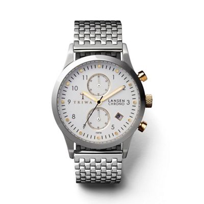 Unisex silver and gold chronograph watch with stainless steel bracelet